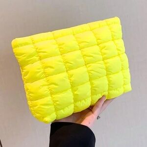 Buy it Now! Yellow quilted puffer bag cosmetic
